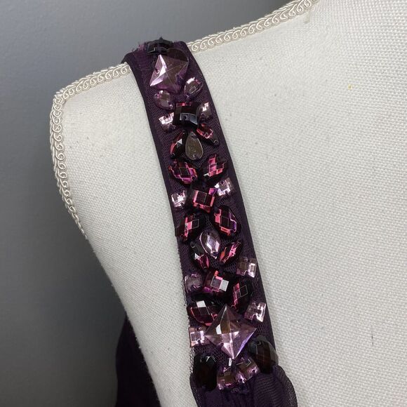 Betsy & Adam Women's Dress One-Shoulder Gem Strap Gown (22W Plum Purple) - Picture 3 of 12